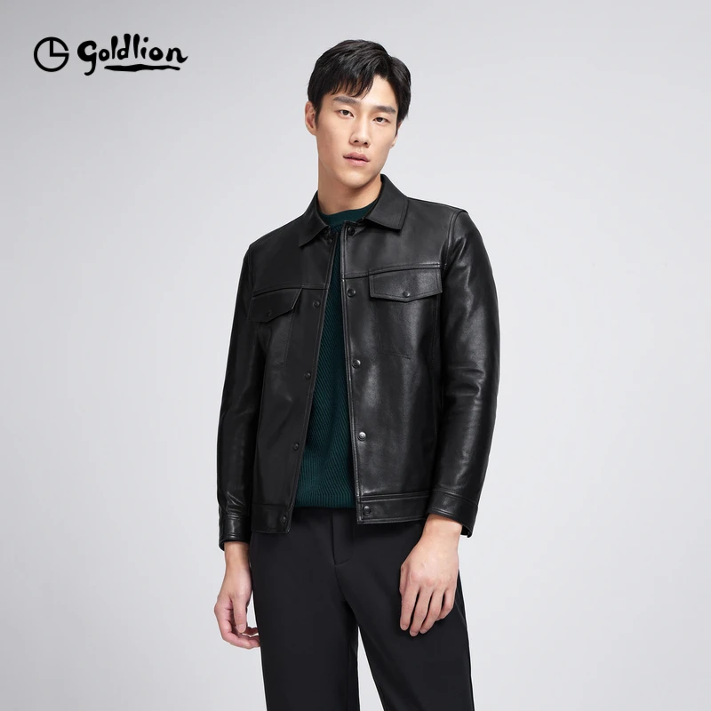 【经典复古牛皮】秋冬新款男士皮衣翻领单排扣夹克外套男