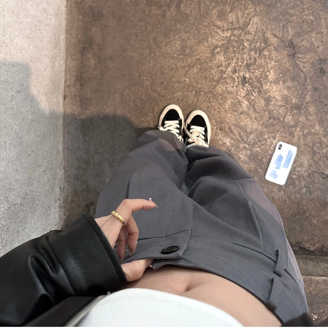 设计师潮牌AIM SH 23SS新款双腰设计感高腰阔腿西裤女