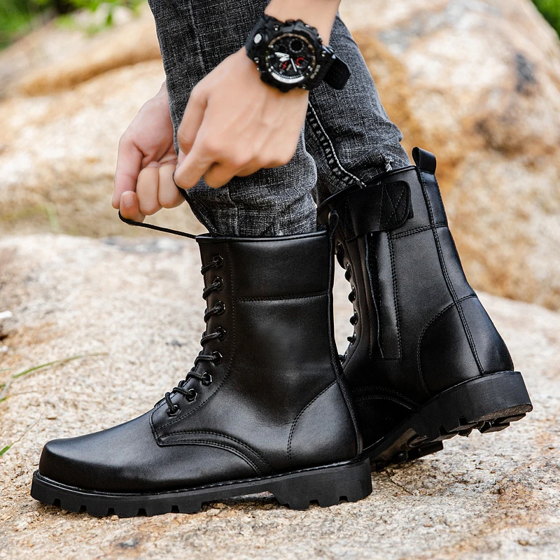 秋冬男保安高帮防水透气战术鞋户外沙漠靴安检特勤鞋劳保作训鞋