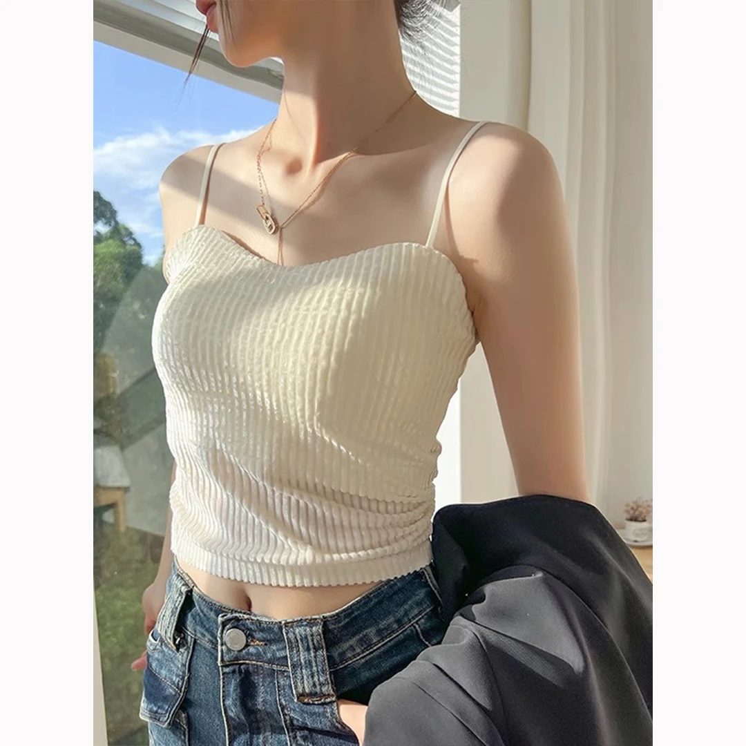 吊带背心女2023新款外穿洋气无袖带胸垫辣妹内搭白色上衣秋季打底
