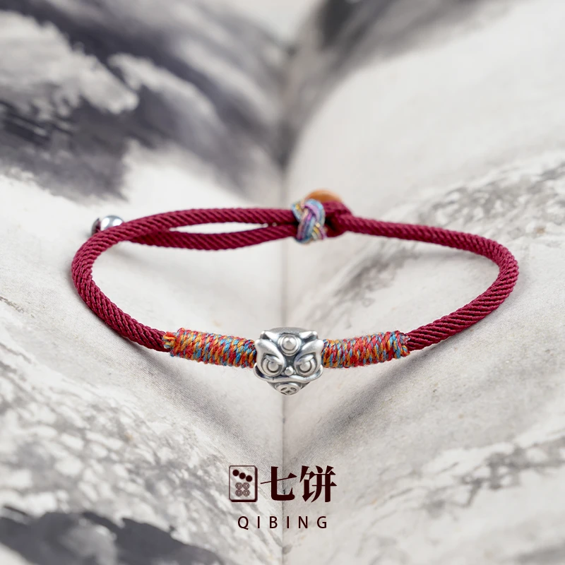 925银手链 【七饼-清】-010-手工编织吞金兽银女款手链