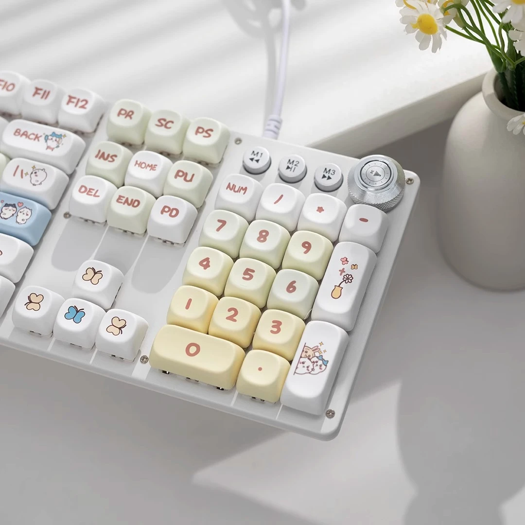 前行者TK930有线ins机械104键全键无冲高颜值电竞外设键盘女生