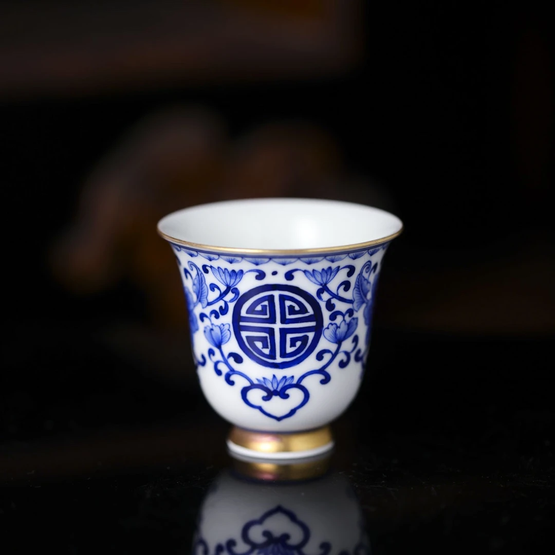 聚悠然-福寿如意金杯-陶瓷主人杯手绘柴窑