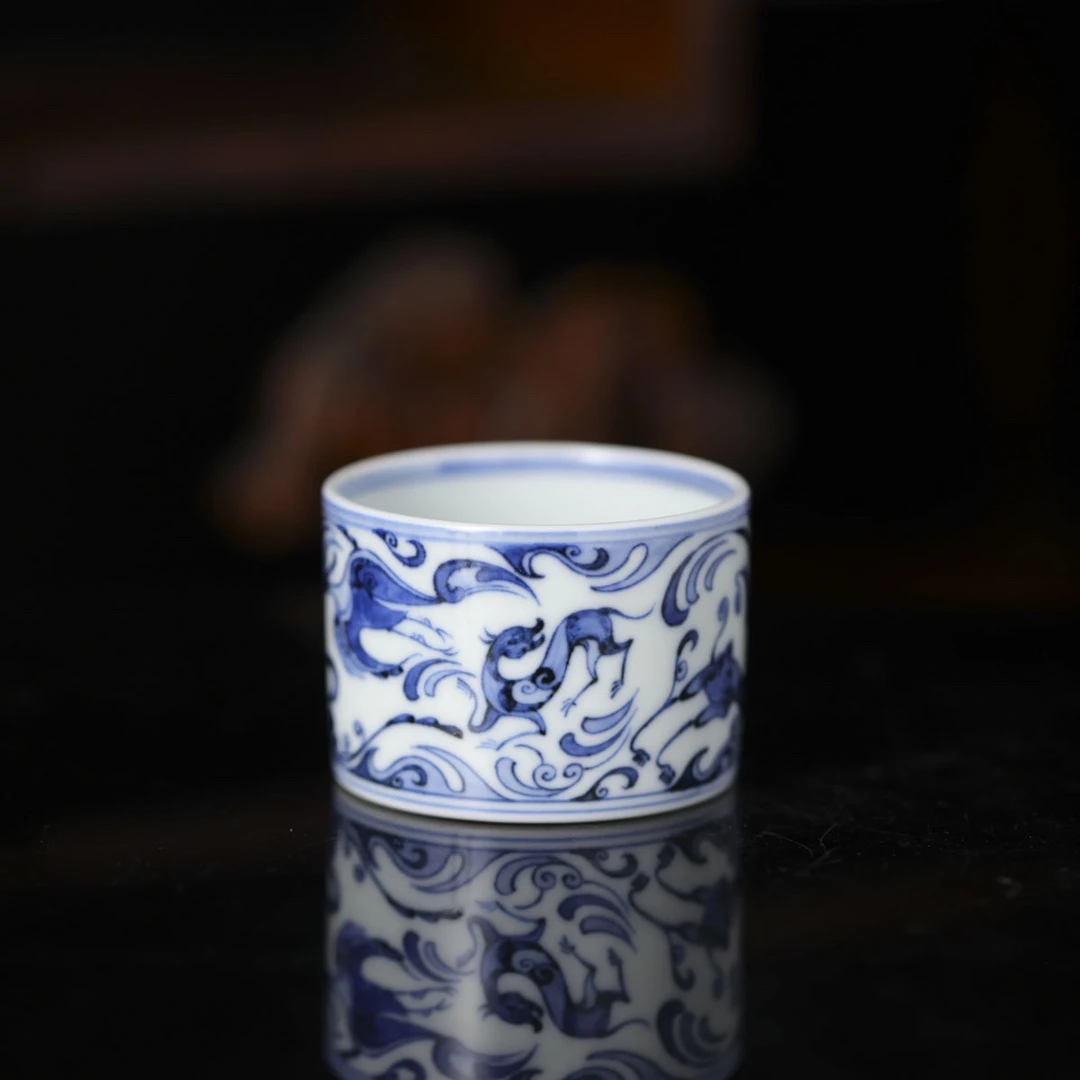 春风祥玉-青花七十二变云兽直口杯-陶瓷手绘(直播间为准）