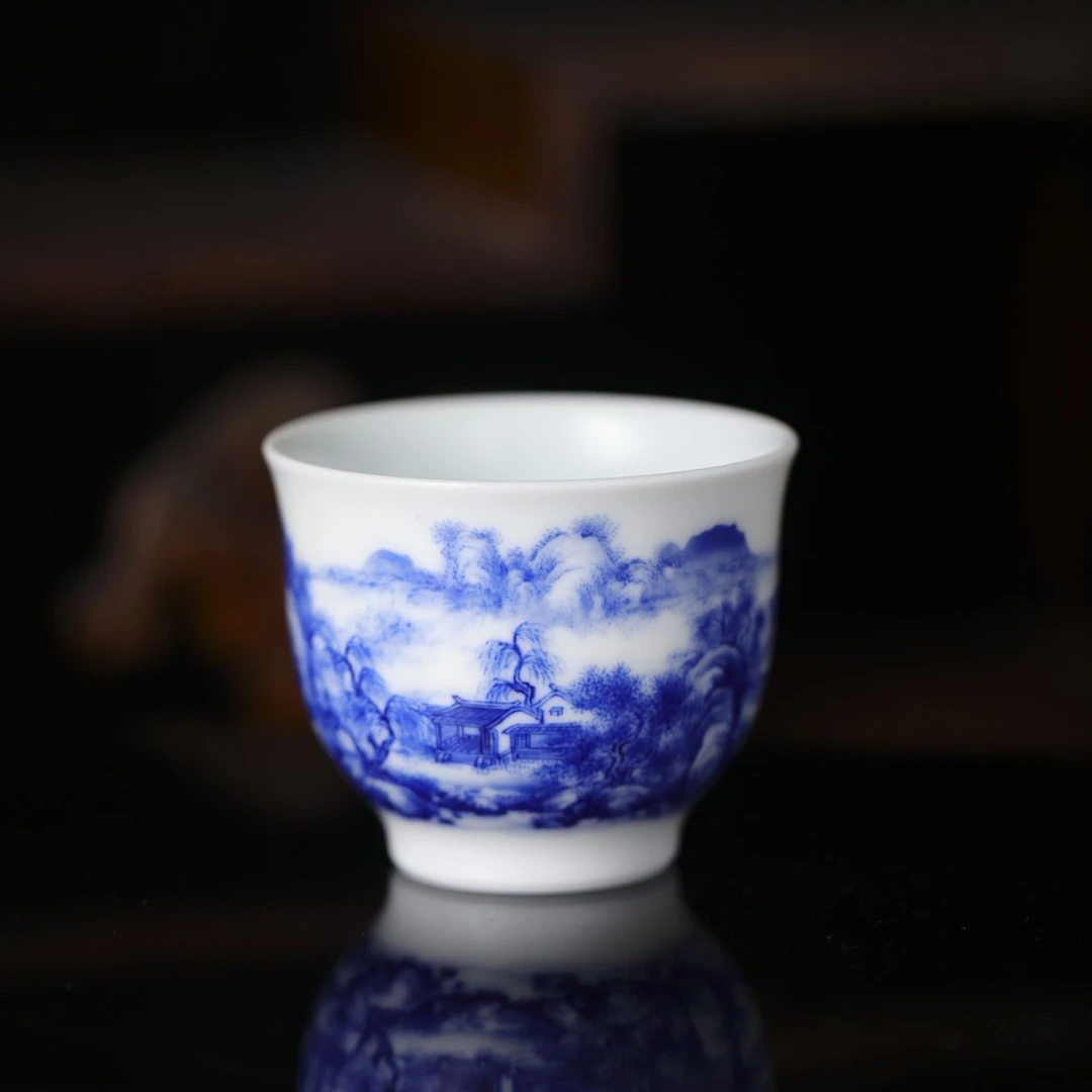 彬情一品-晨风款结庐山水杯-手工陶瓷有差异