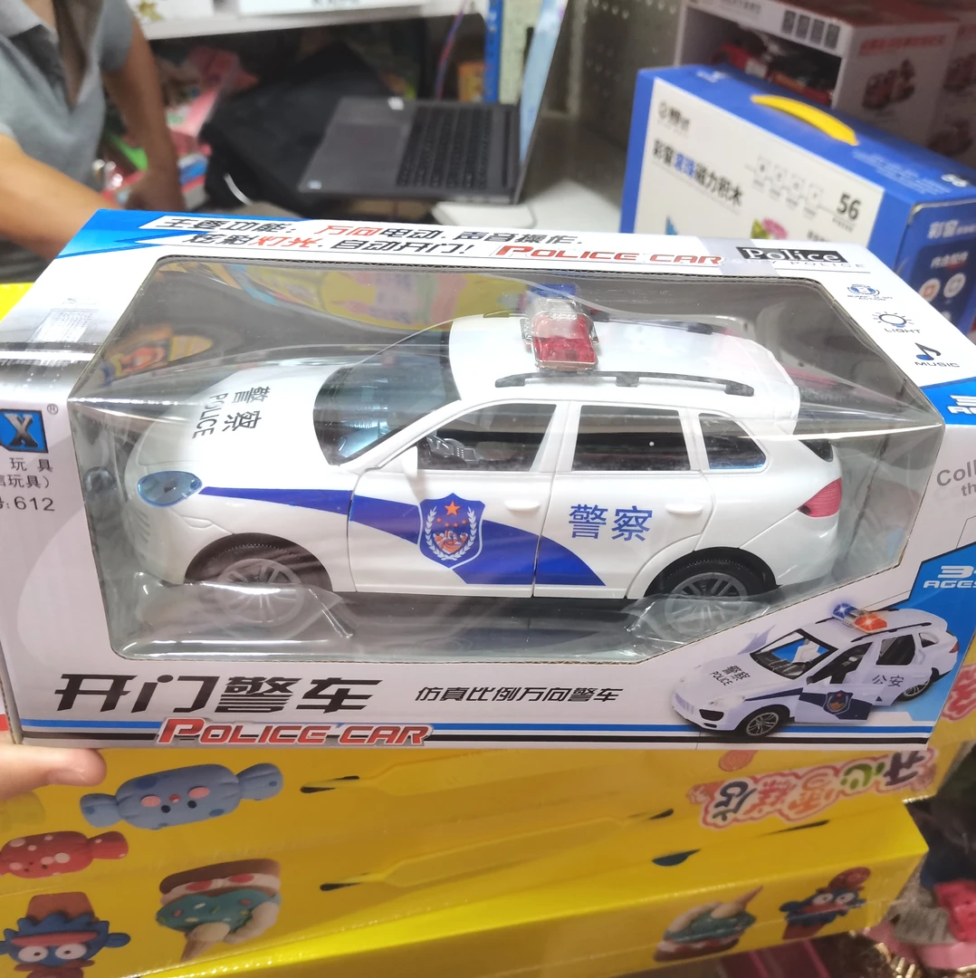 电动万向双开门警车灯光音乐玩具车