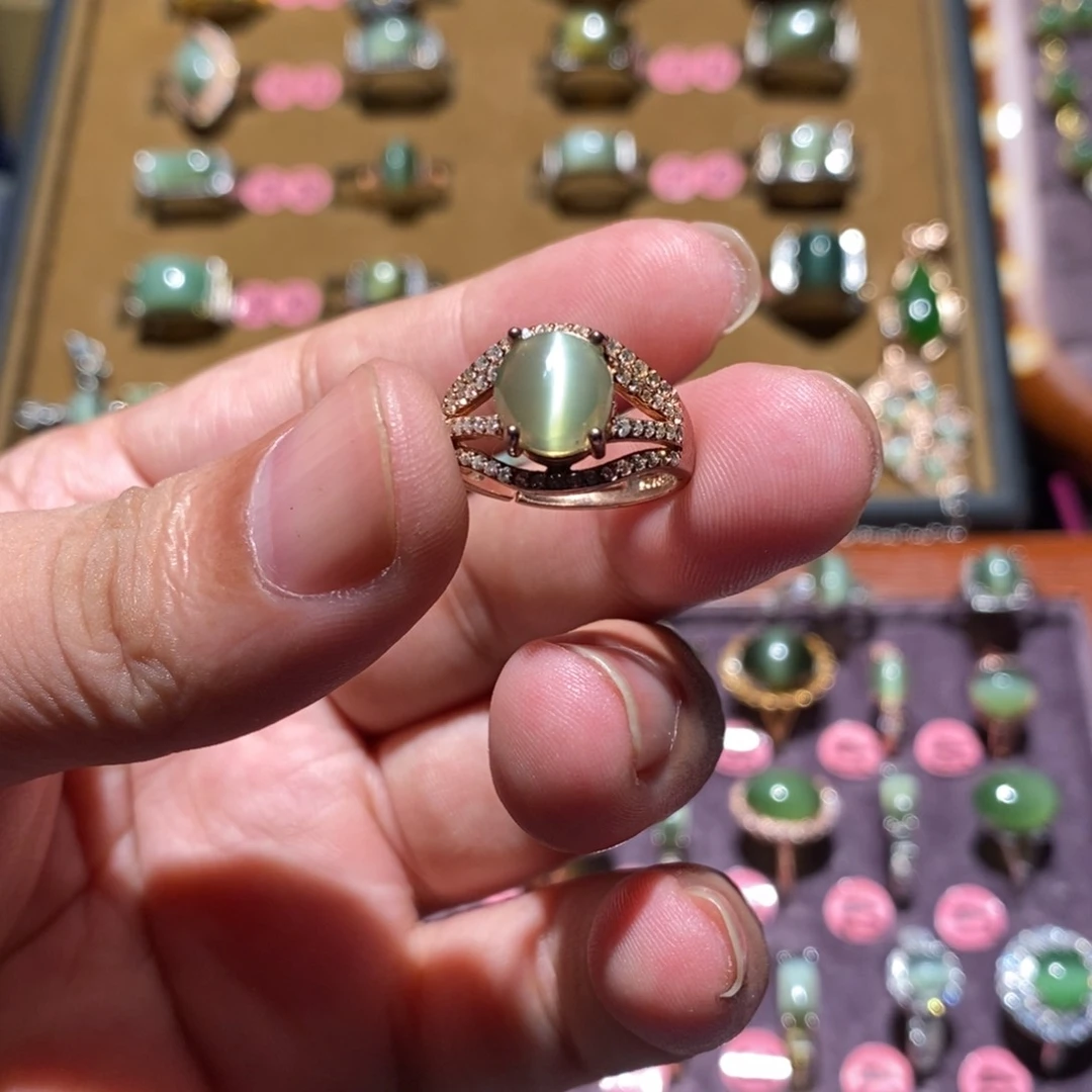 和田玉（碧玉）戒指银S925镶嵌