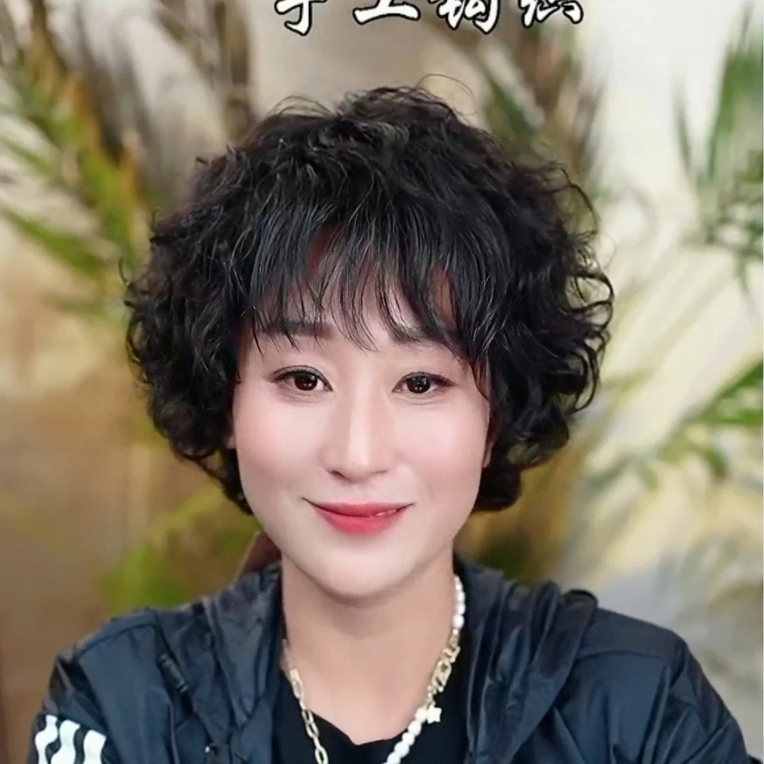 手工钩织港风复古烫减龄发型气质烫发妈妈假发