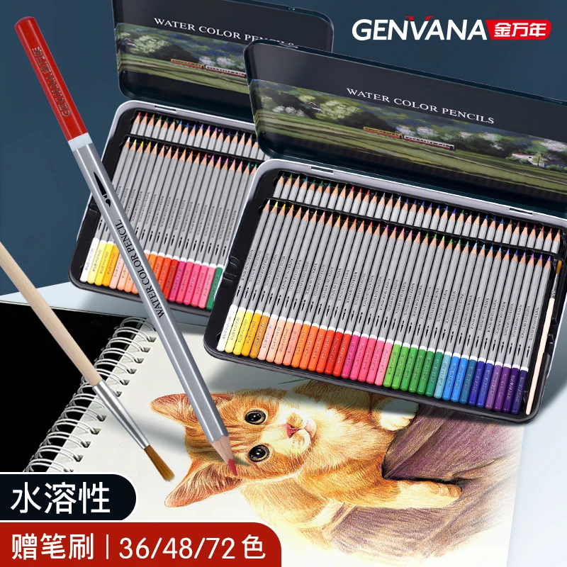 金万年彩色铅笔水溶性彩铅笔美术专业填色绘画初学者白杆彩铅套装