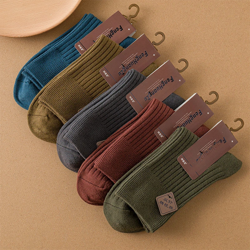 新疆棉袜子男士复古风长袜深色防臭袜女士中筒袜情侣老人长辈深色