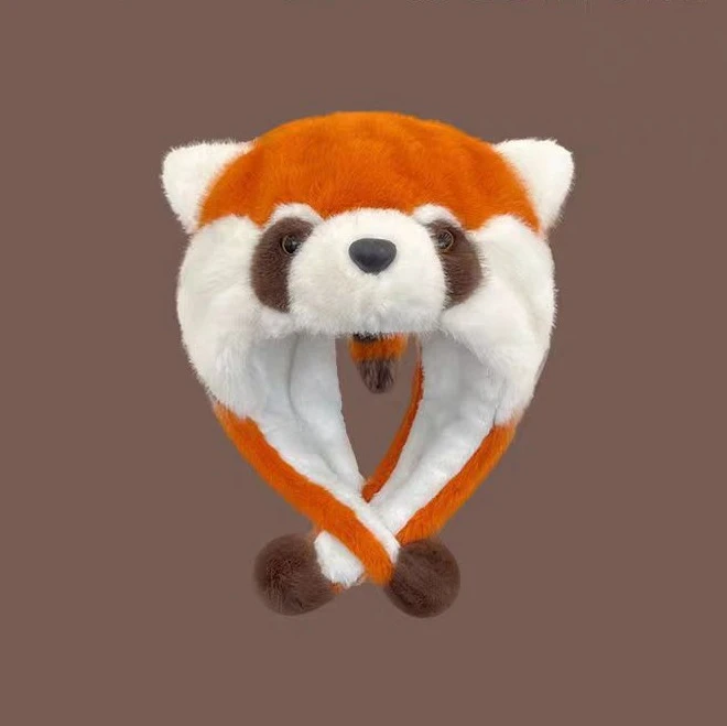 新款软萌可爱小熊猫帽子耳朵会动秋冬毛绒帽情侣圣诞节生日礼物女