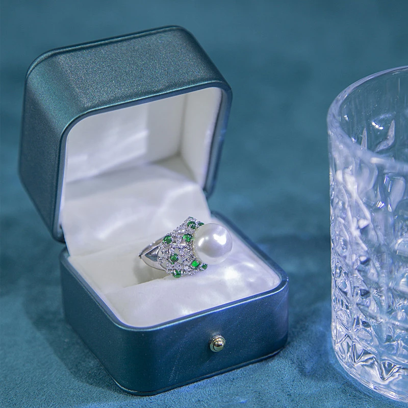 925银仿珍珠戒指 14mm月光白时尚奢华贝珠戒指