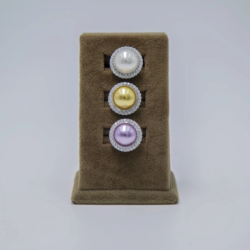925银仿珍珠戒指 14mm【金-白-紫】经典时尚女王款贝珠戒指