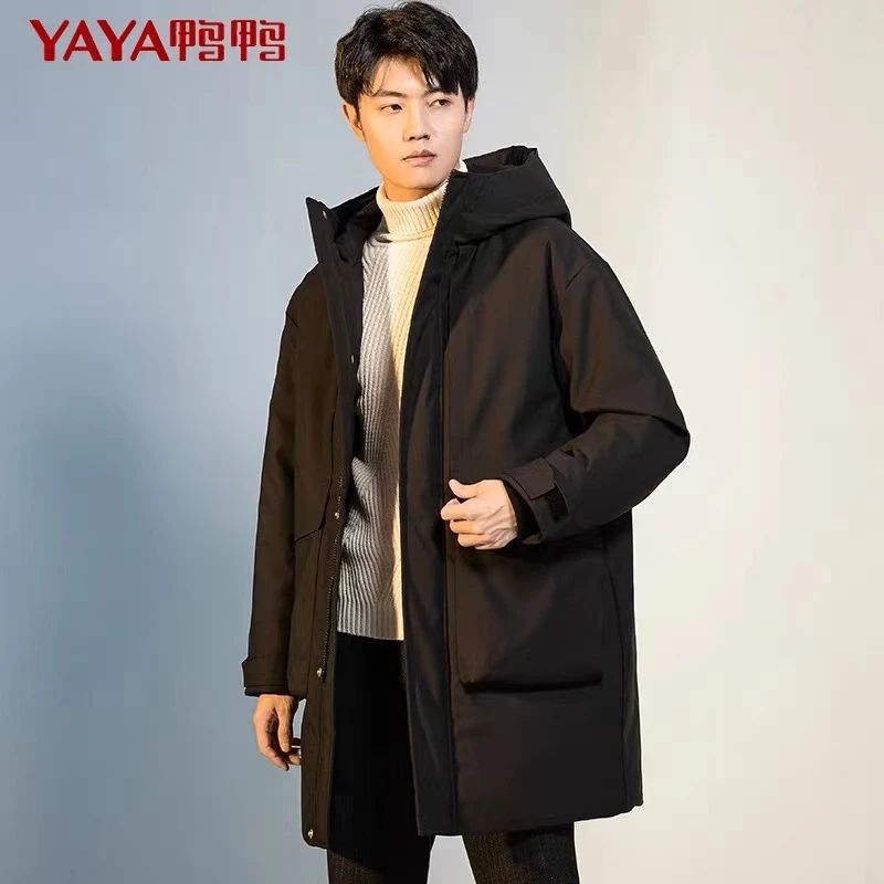 YAYA/鸭鸭潮流中长款冬季羽绒服加厚加大青套连帽连帽男款保暖