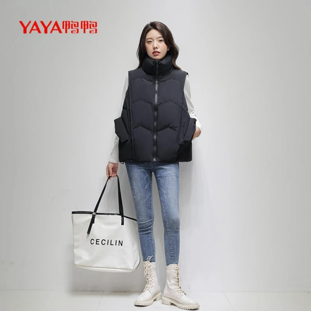 YAYA/鸭鸭立领保暖马甲女韩版气质秋冬百搭外套显瘦加厚舒适秋装