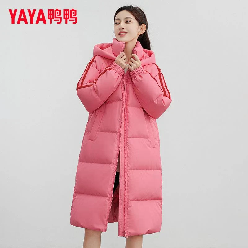 YAYA/鸭鸭时尚中长款连帽保暖冬季长袖宽松羽绒服运动过膝加厚