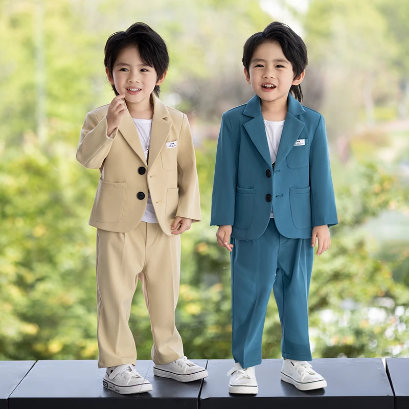 儿童西装春秋韩版休闲套装男童帅气摄影西服中小童活动主持演出