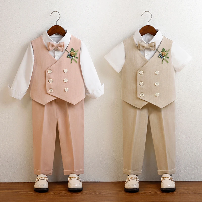 儿童礼服春装新款英伦绅士马甲套装男童花童婚礼服宝宝周岁演出服