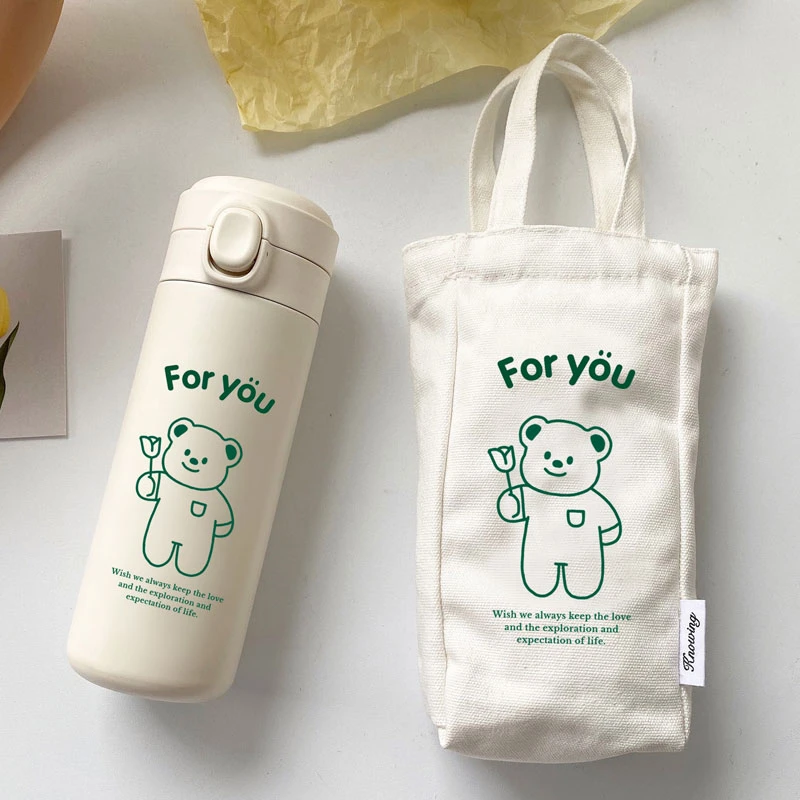 网红ins小熊保温杯学生少女可爱韩版简约304不锈钢水杯子创意便携