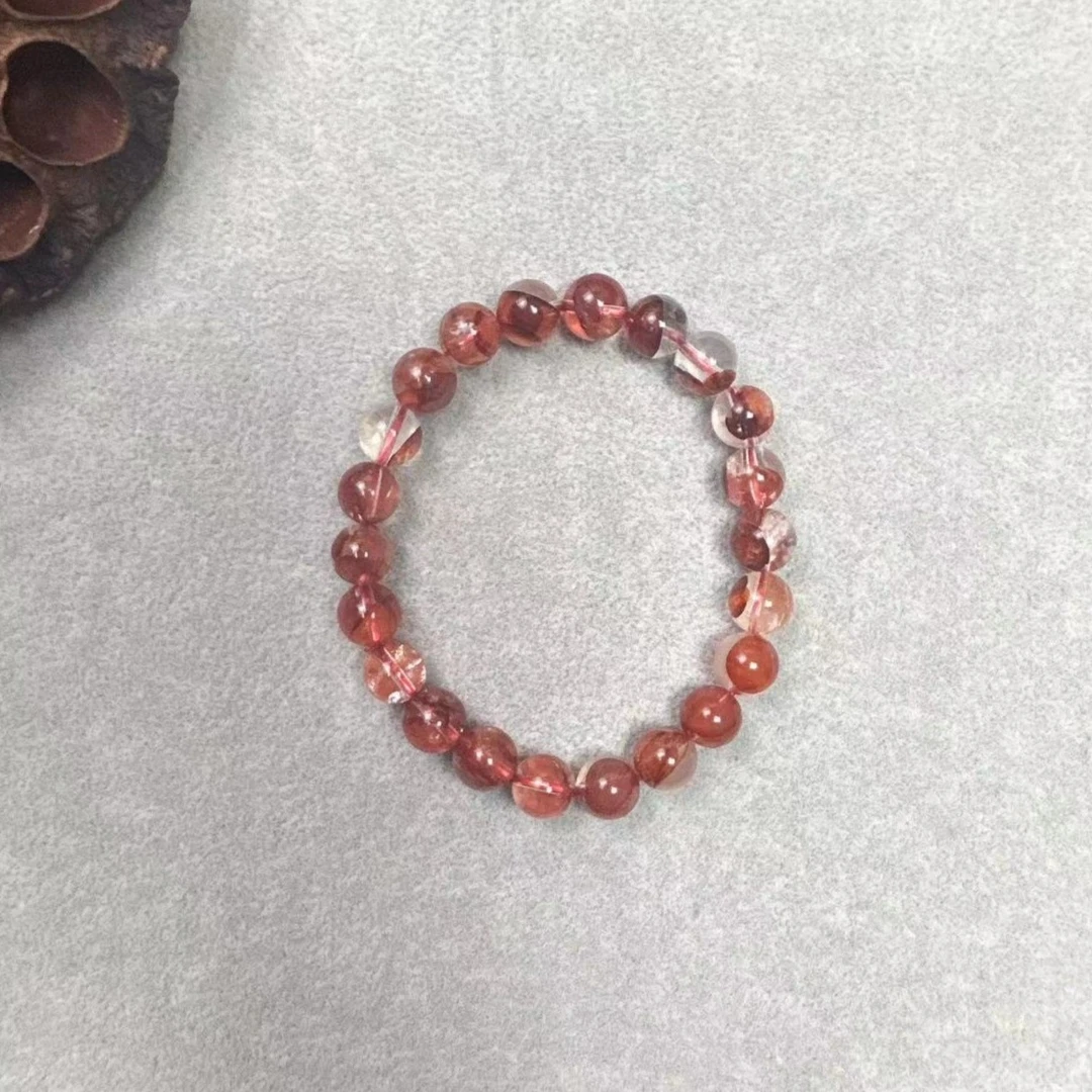【双十一】天然水晶单圈手串牛血红红胶花冰透大花瓣7-8M默认微瑕
