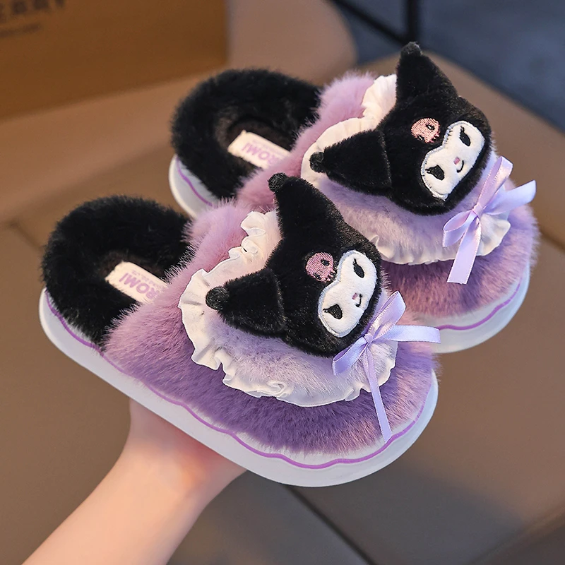 库洛米棉拖鞋女童小孩冬季亲子室内外家居保暖宝宝毛毛儿童棉拖鞋