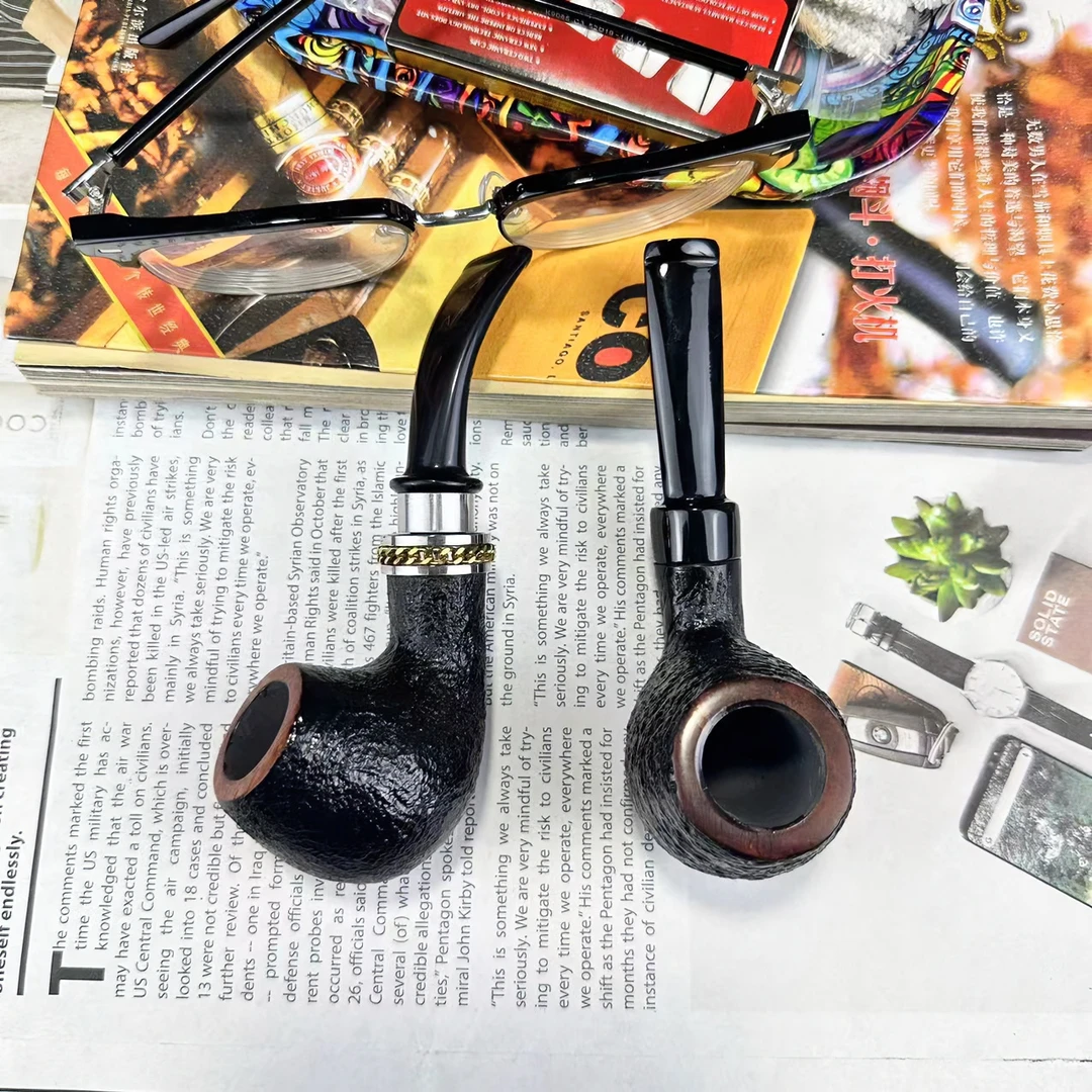 石楠木烟斗 鸡腿斗 带一个可转动的金色饰圈 精品烟斗 墨黑风