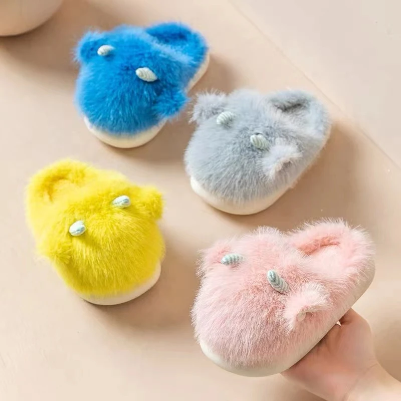 儿童棉拖鞋冬季新款卡通时尚加厚宝宝室内保暖防滑男童女童毛毛鞋