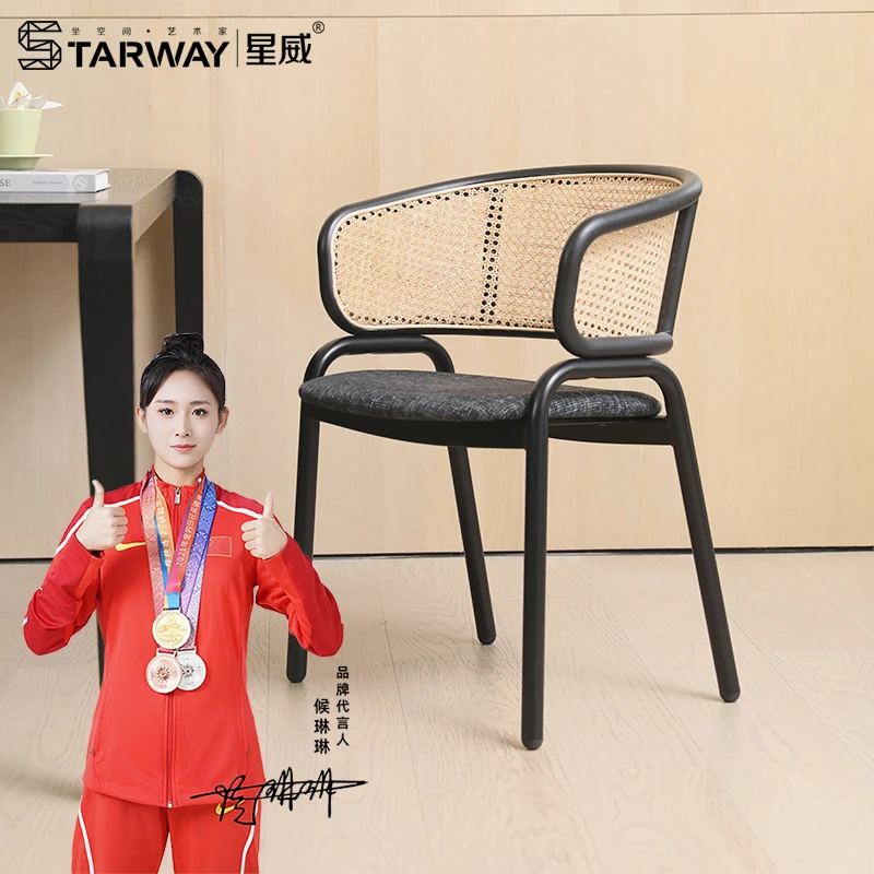 Adonis/多妮思天然真藤编椅中古靠背扶手简约风高端空间书房定制