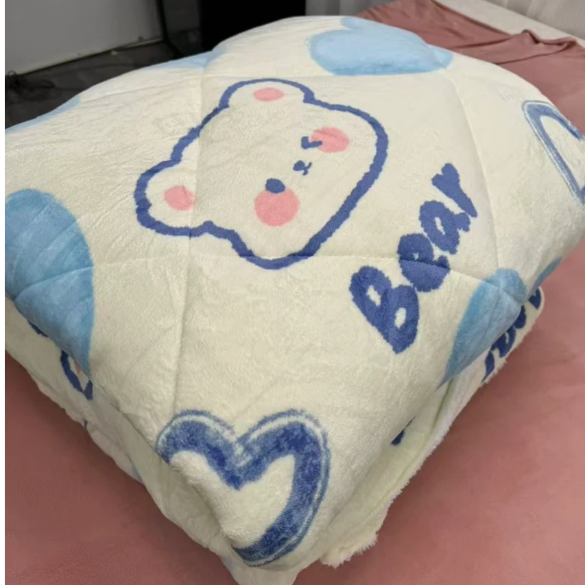 卡通双面绒蓝色熊加厚冬被