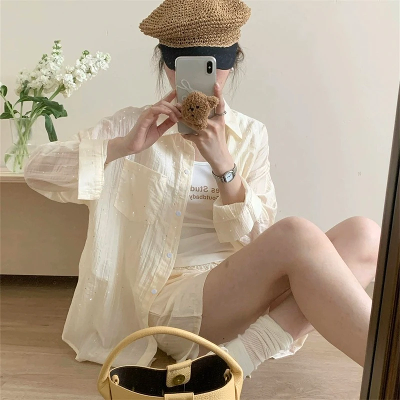 衬衫亮片时尚时尚外套上衣夏季满防晒衣衬衣星新款气质百搭宽松