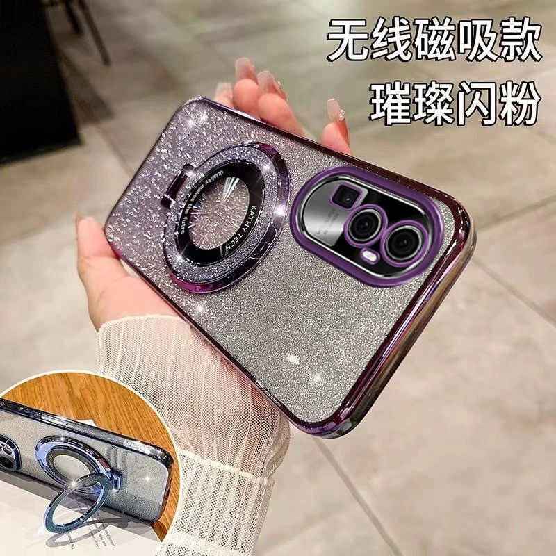 闪粉电镀适用opporeno10手机壳磁吸支架PHW110软胶硅胶浮雕ins风