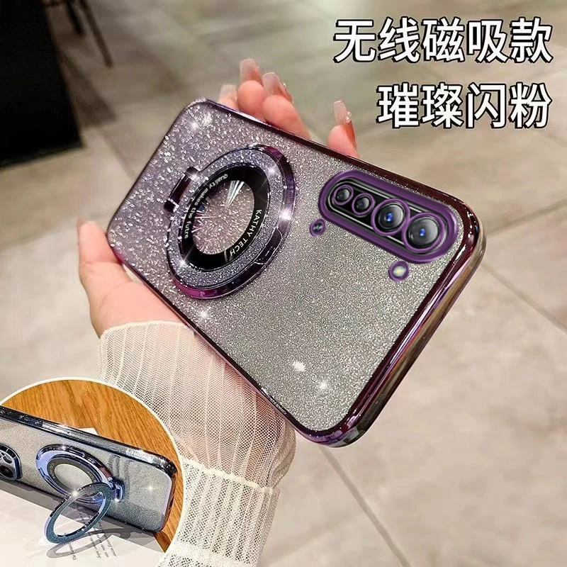 闪粉电镀适用opporeno3手机壳磁吸支架PDCM00浮雕潮流可爱防摔全