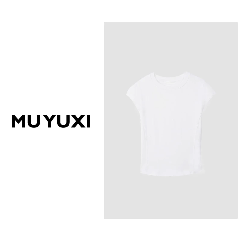 MU YUXI  2024春夏新款纯色圆领飞飞袖上衣  SK008