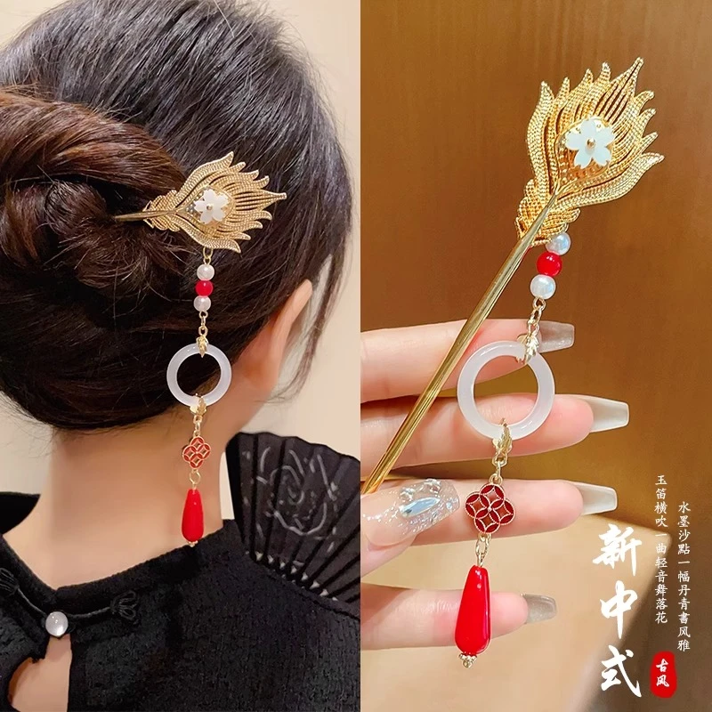 新中式流苏发簪女高级感盘发器古风汉服步摇发钗头饰2023新款簪子