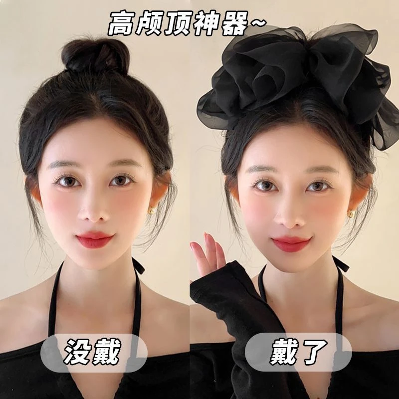 非金属发饰 高级感黑色网纱蝴蝶结发夹高颅顶弹簧夹在逃公主