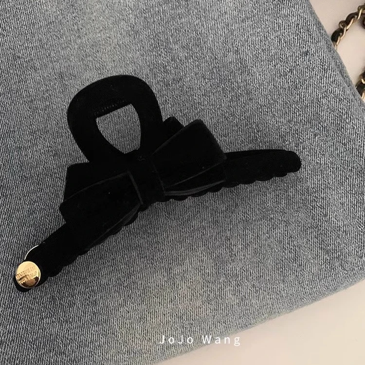 细节控~丝绒精致蝴蝶结发抓黑色女鲨鱼夹发夹后脑勺头饰抓夹发饰