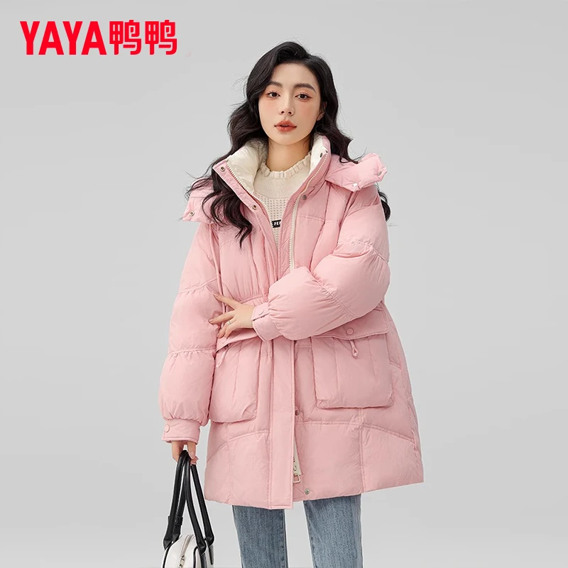 YAYA/鸭鸭羽绒服女中长款时尚百搭韩版甜美保暖厚外套YE3B612043L