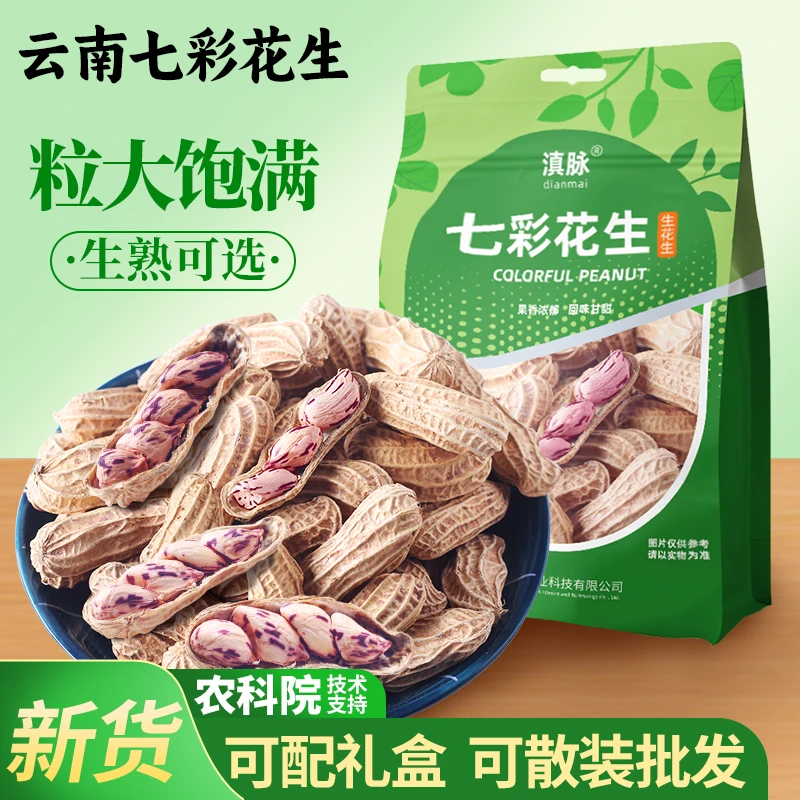 七彩野地花生云南新货甘甜带壳熟花生七彩花生五彩水果花生种子