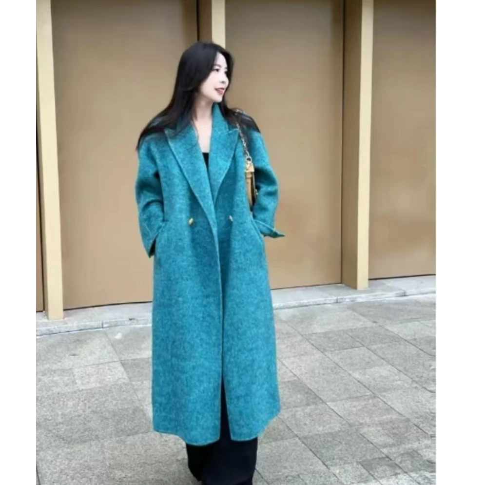 简而不凡100%双面羊毛长毛宽松长款气质网红时尚中长款加厚韩版