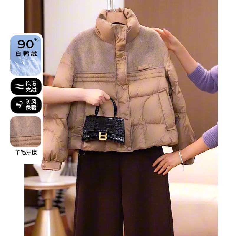 妈妈装冬装短款白鸭绒羽绒服中老年女装冬季加厚立领保暖外套