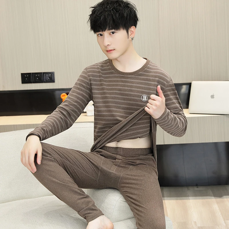 德绒保暖内衣男秋冬季贴身内穿防寒打底衫青少年学生秋衣秋裤套装