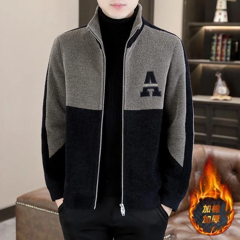 秋冬季男士新款百搭潮流立领貂绒男装休闲夹克外套毛呢大衣加厚