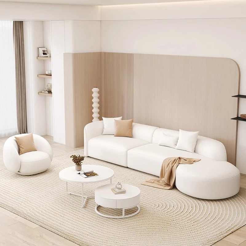 奶油风小户型沙发组合简约弧形沙发公寓酒店接待家用客厅异形沙发