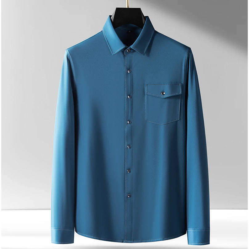 雅痞大口袋设计 丝滑弹力休闲男士长袖衬衣时尚衬衫 3633
