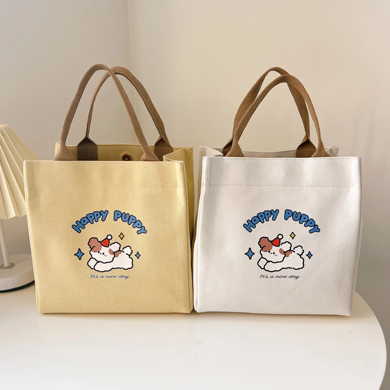 帆布包女包手提包小方包便当包饭盒袋手拎小包便携简约帆布袋百搭