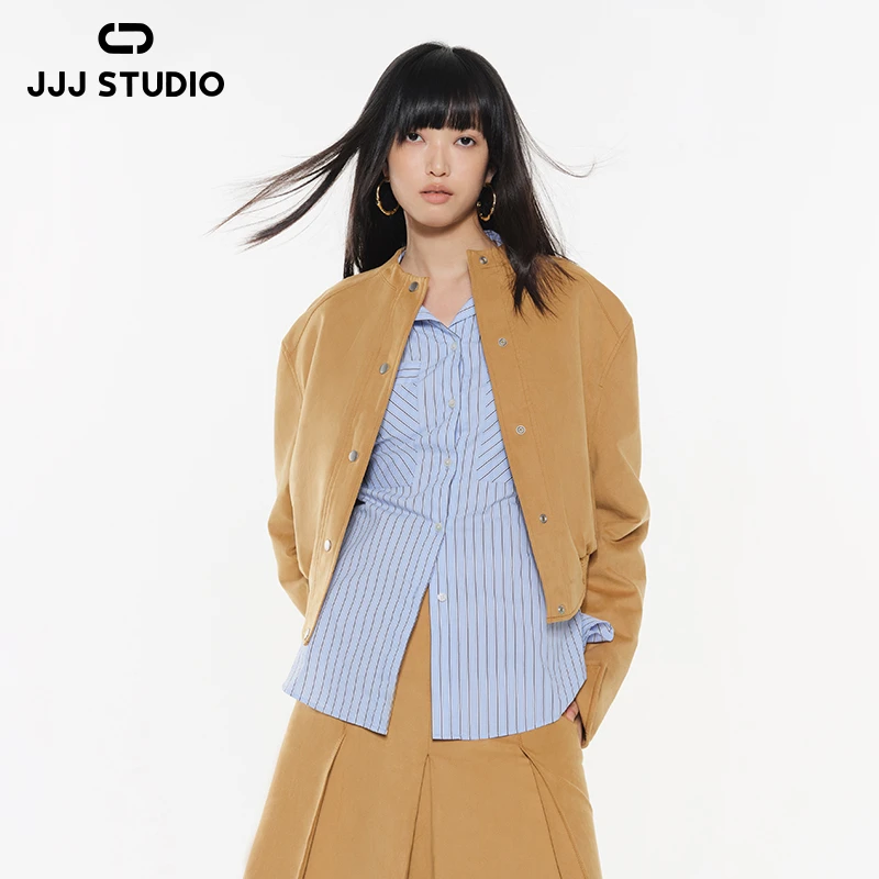 【TO 1】JJJ STUDIO 卡其色麂皮绒纹理小立领设计感上衣JKWFA1N228