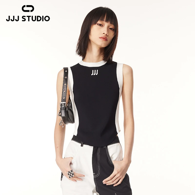 【TO 1】 JJJ STUDIO 黑色无袖圆领撞色修身女背心打底 JWSR1N122