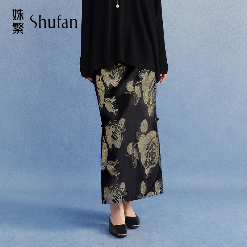 【TO 1】姝繁 金葱剪影✖黑金色高腰设计优雅开叉半身裙 SDWFR1Q642