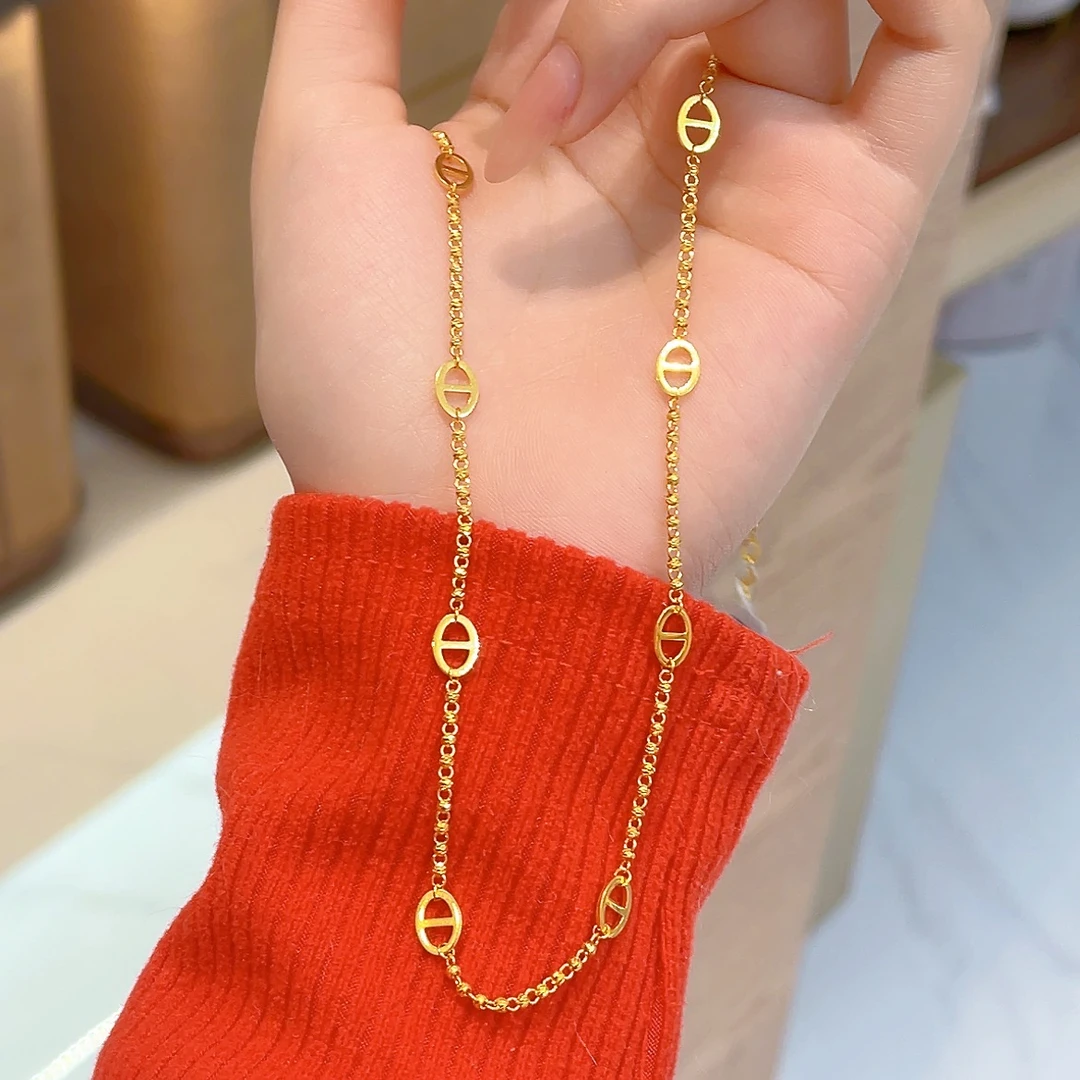 宝裕华黄金足金999 5G 项链车花猪鼻子项链龙虾扣45+3