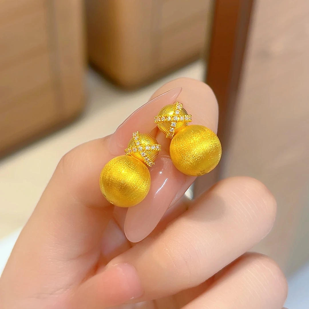 宝裕华黄金足金999 5D莫桑拉丝金球耳钉